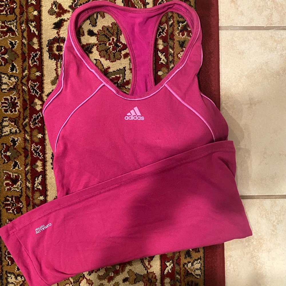 Adidas pink athletic tank top with built in bra